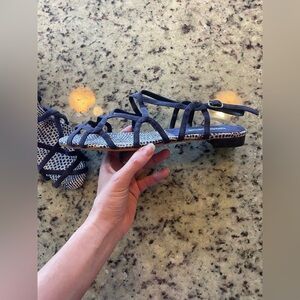 NWT Manolo Blahnik navy suede Strappy Sandals size 9.5 retail $598